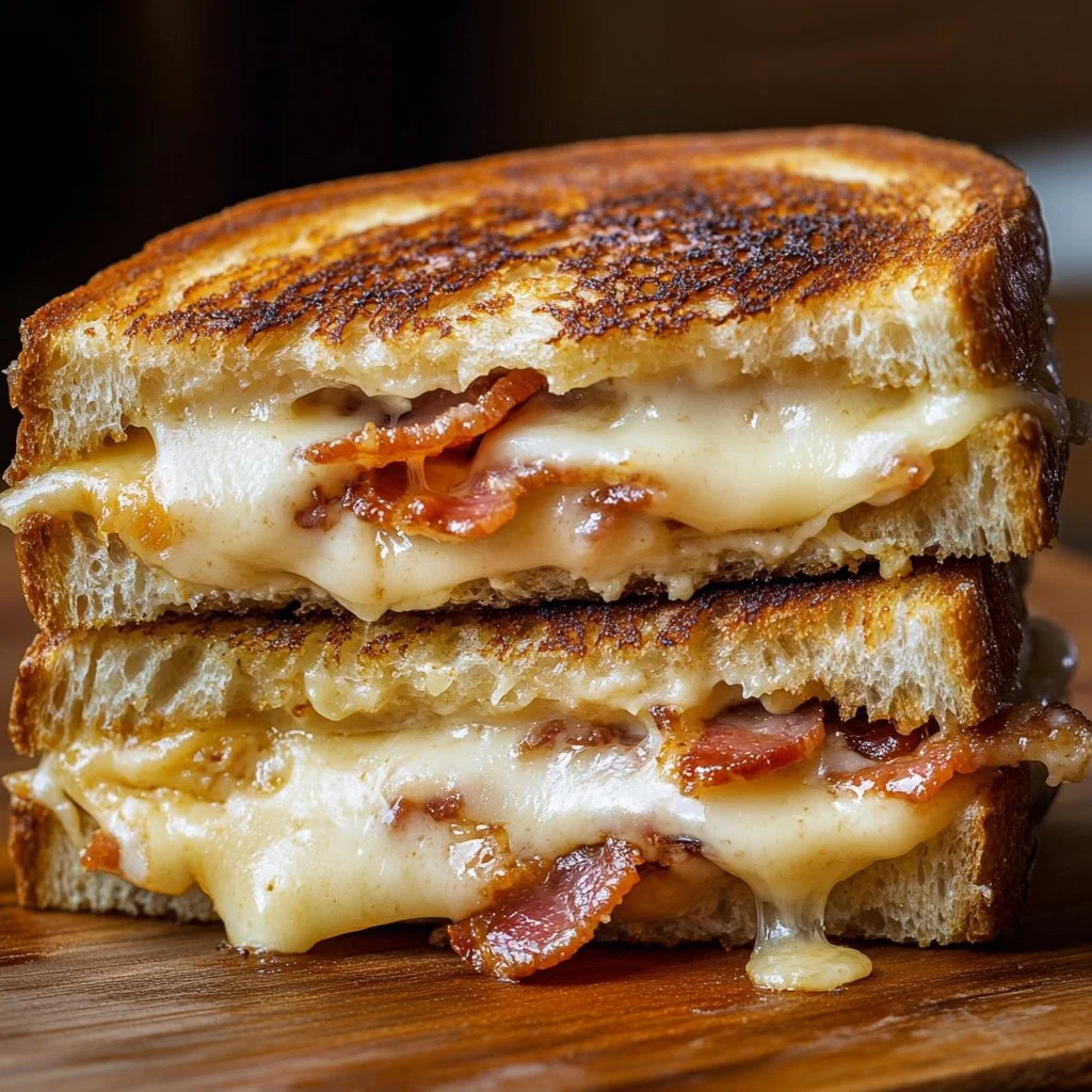 Delicious Bacon Grilled Cheese Sandwich with crispy bacon and melted cheese.