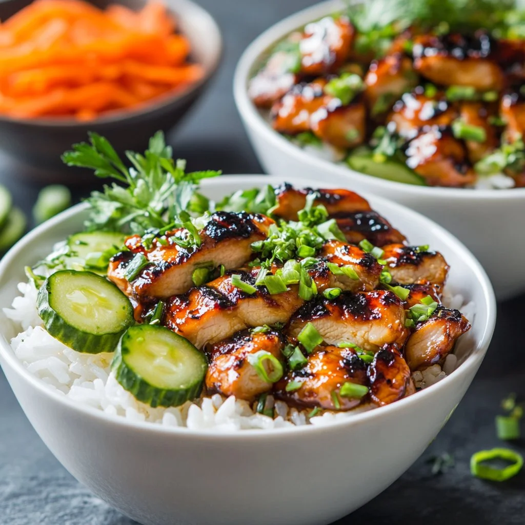 Delicious Bang Bang Chicken Bowl with spicy sauce and fresh ingredients