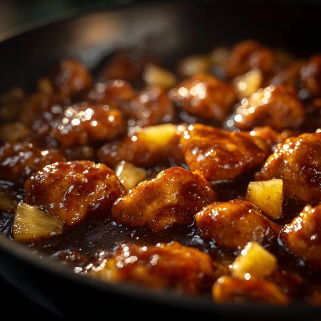 Delicious Brown Sugar Pineapple Chicken served on a plate with vibrant sides.