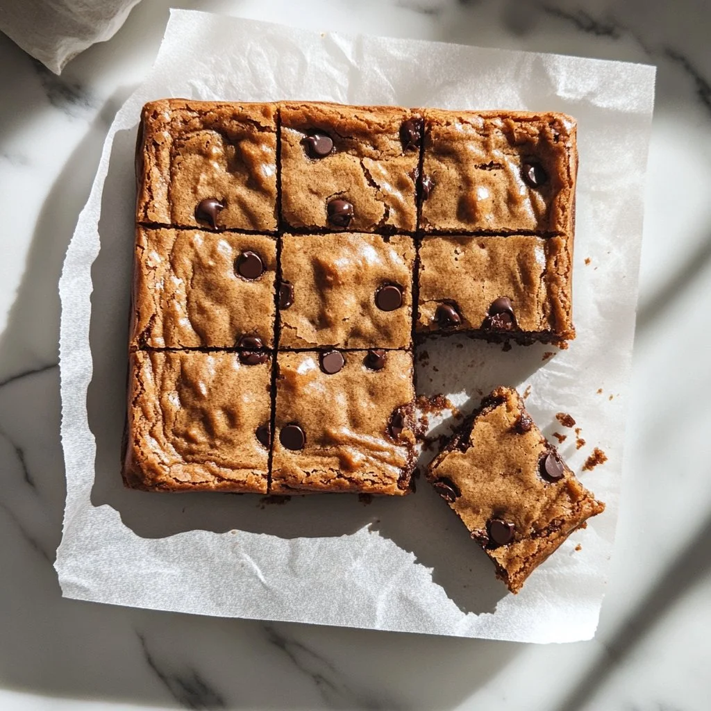 Delicious chewy blondies with a golden-brown crust and a soft, gooey center.