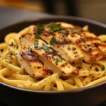 Delicious chicken buttered noodles with herbs served in a bowl