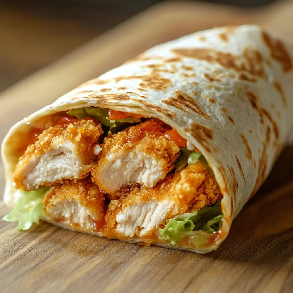 Delicious chicken tenders wrap with crispy chicken and fresh vegetables