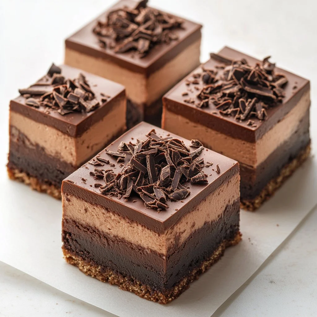 Delicious Chocolate Mousse Brownies topped with rich chocolate ganache