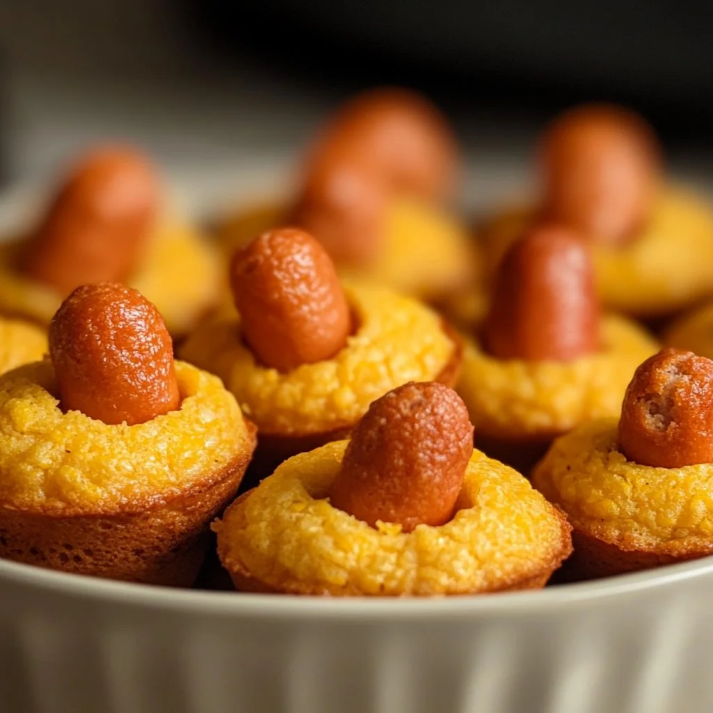Delicious corn dog muffins served hot, perfect for snacks or gatherings.