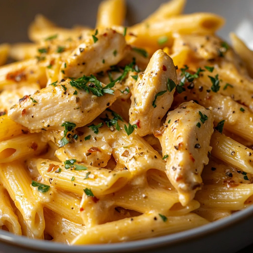 Delicious Crack Chicken Penne dish served in a bowl garnished with herbs