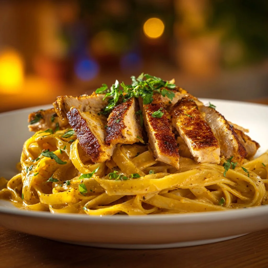 Creamy Cajun Chicken Pasta served with herbs and spices