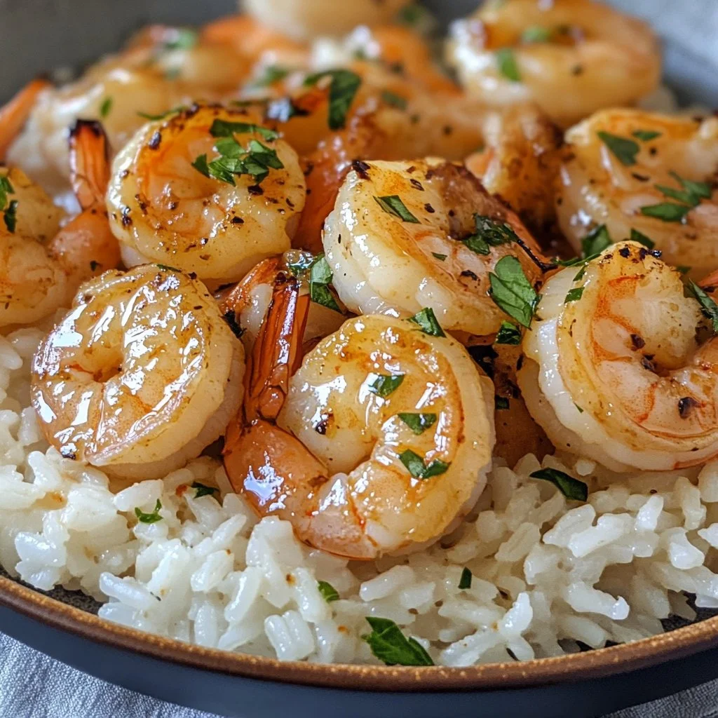 Creamy garlic butter shrimp dish served in a bowl