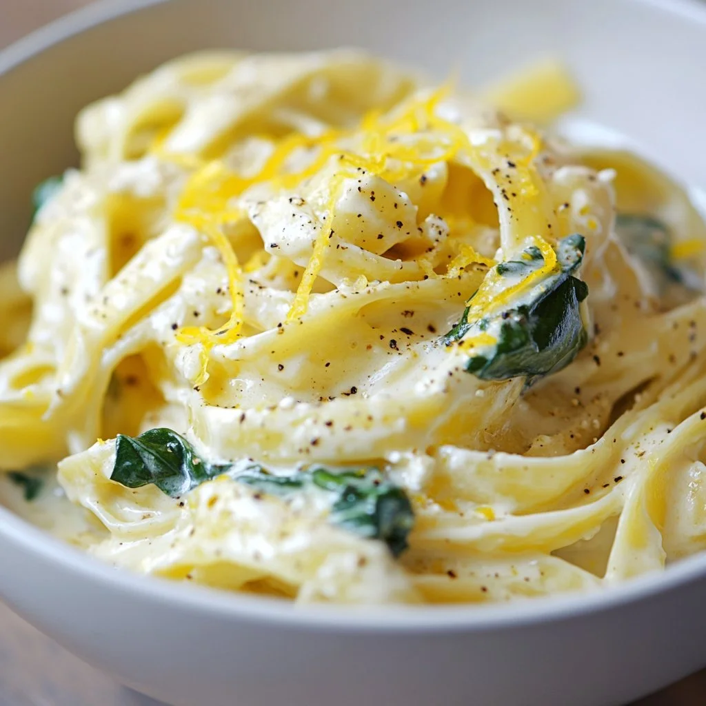Creamy ricotta pasta served in a bowl with fresh herbs and parmesan cheese.