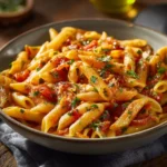 Delicious creamy tomato pasta served in a bowl