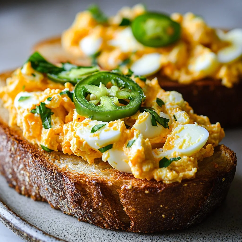 Crispy egg salad served on a plate with fresh herbs and croutons