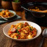 Delicious Crock Pot Jambalaya served in a bowl
