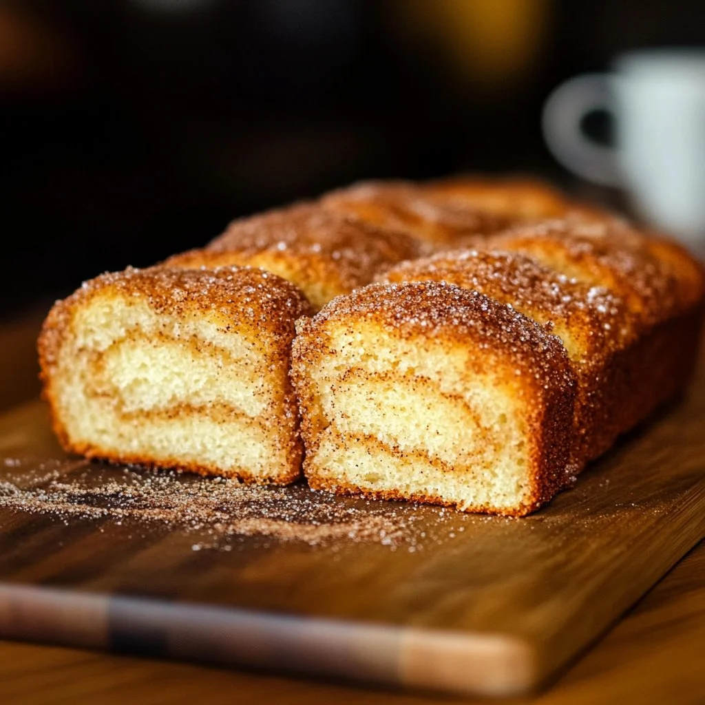 Delicious homemade easy cinnamon donut bread served on a platter