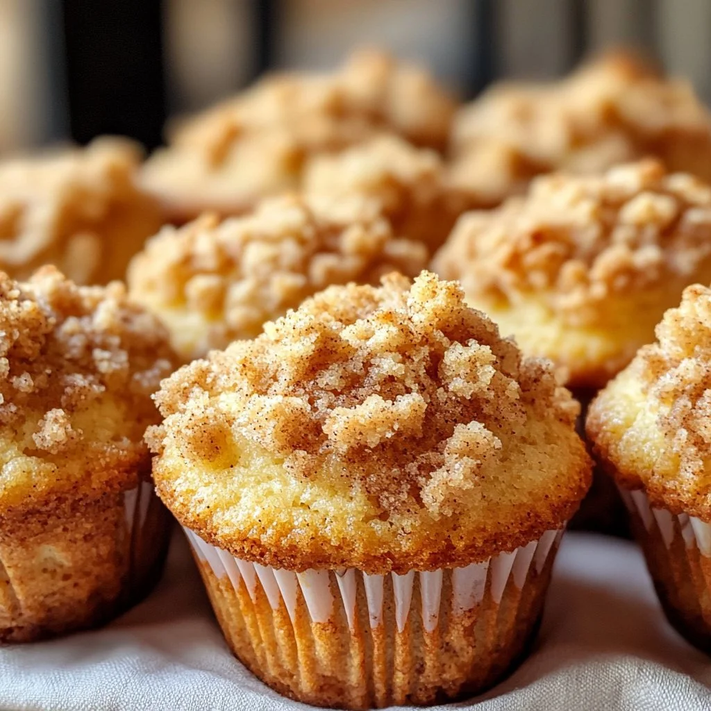 Freshly baked easy cinnamon streusel muffins topped with crumble
