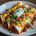 Delicious easy ground beef enchiladas topped with cheese and salsa