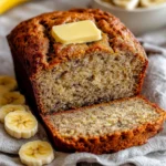 Loaf of easy moist banana bread fresh out of the oven