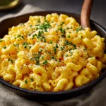 Delicious bowl of Four Cheese Mac and Cheese topped with breadcrumbs