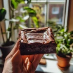 Delicious homemade fudge brownies topped with chocolate chips