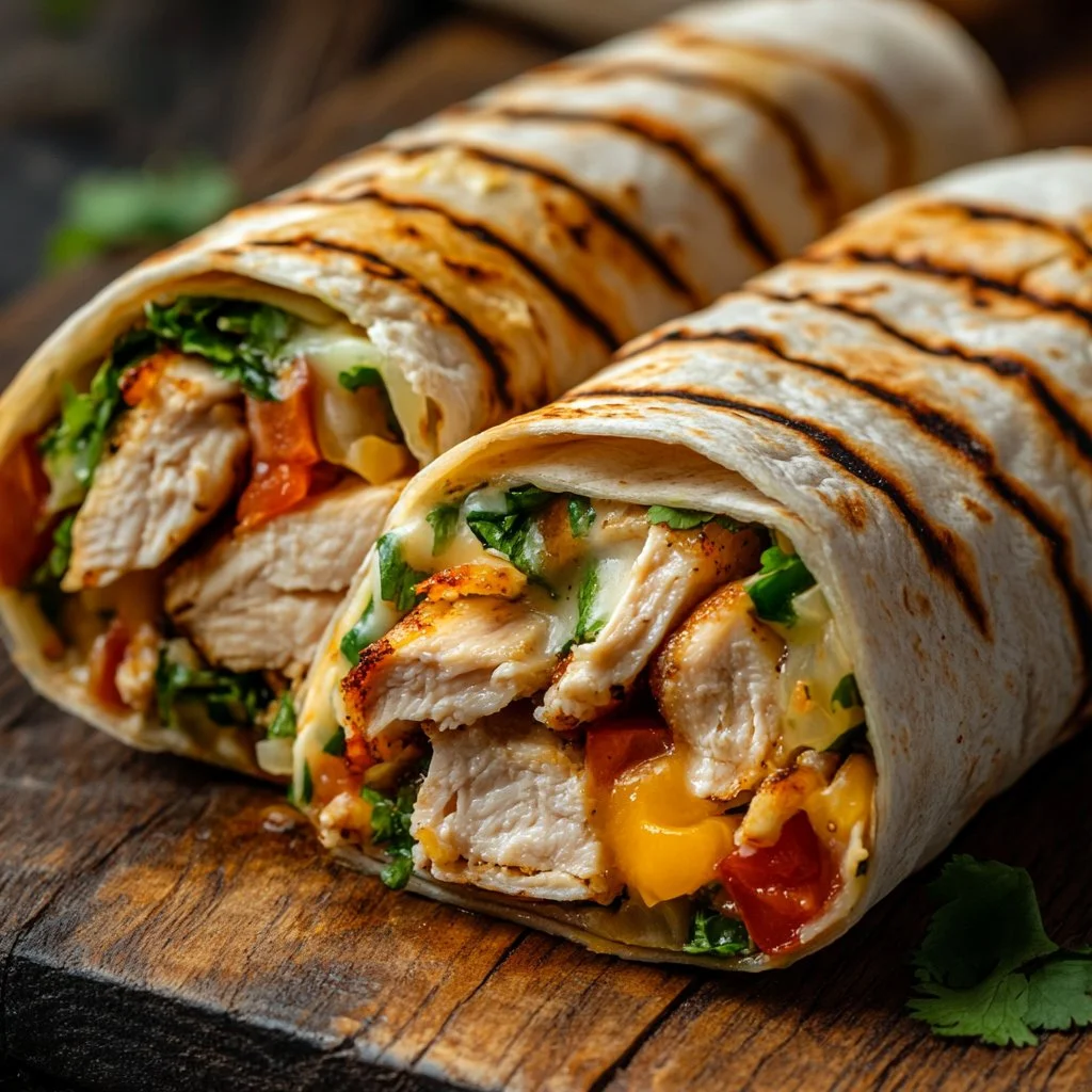 Savory Garlic Chicken Wraps filled with fresh ingredients and herbs.