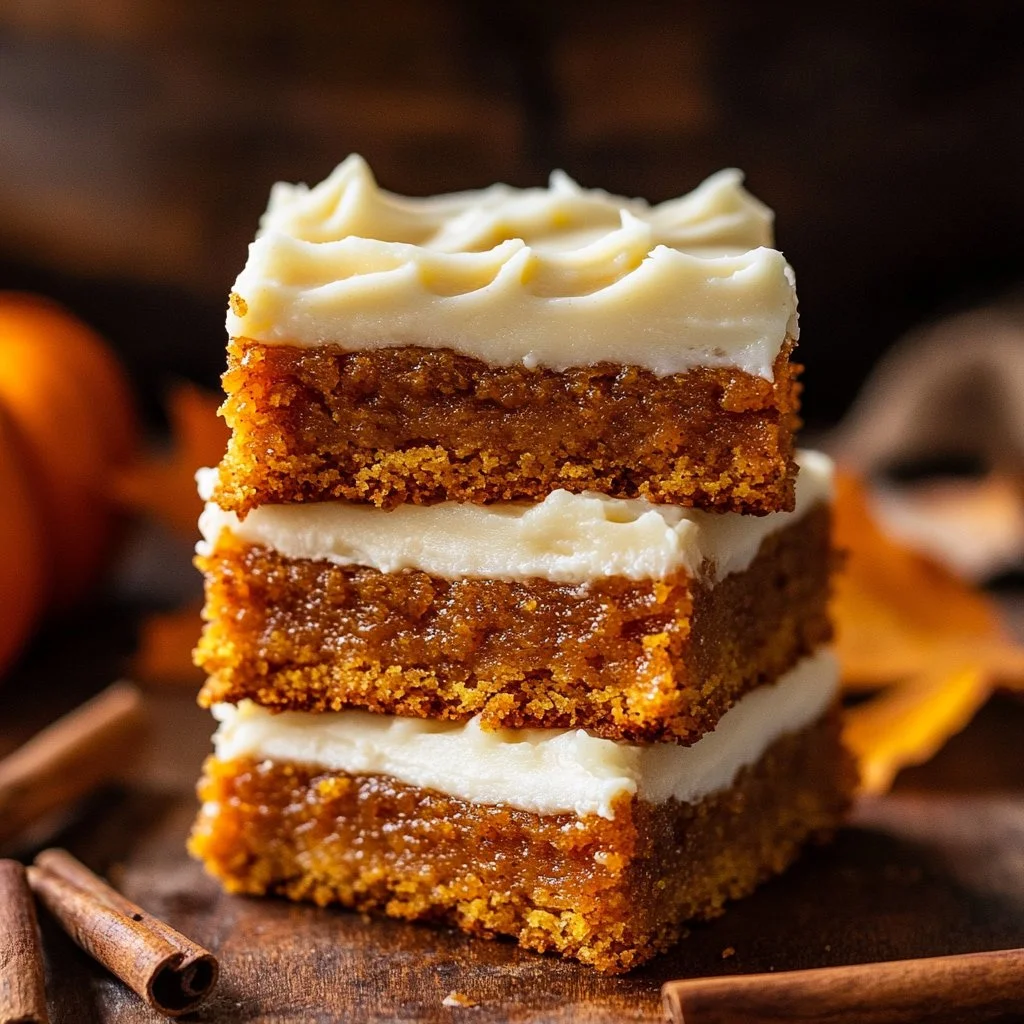 Gluten-free pumpkin squares on a wooden table with autumn leaves