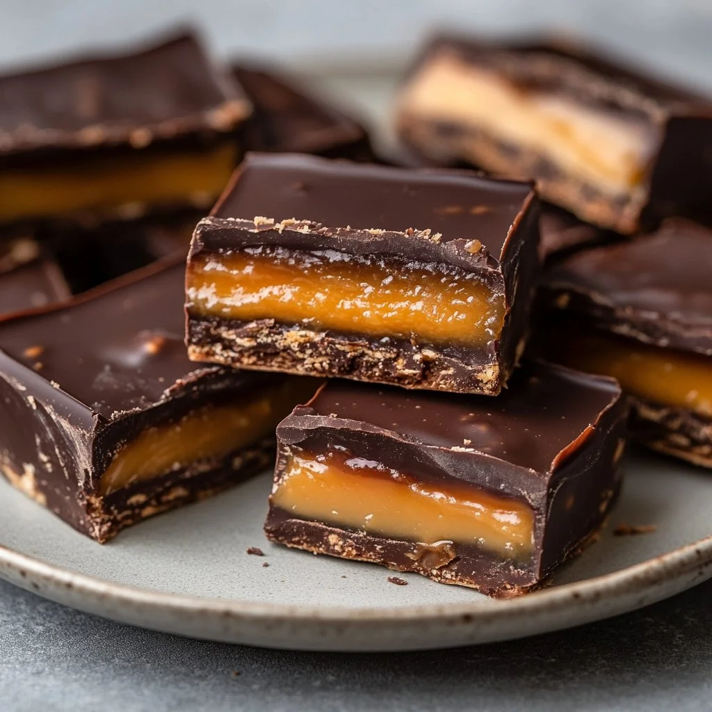 Homemade gluten-free Healthy Twix Bars on a plate