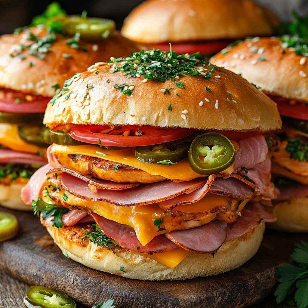 Hot Italian sub sliders with melted cheese and fresh toppings