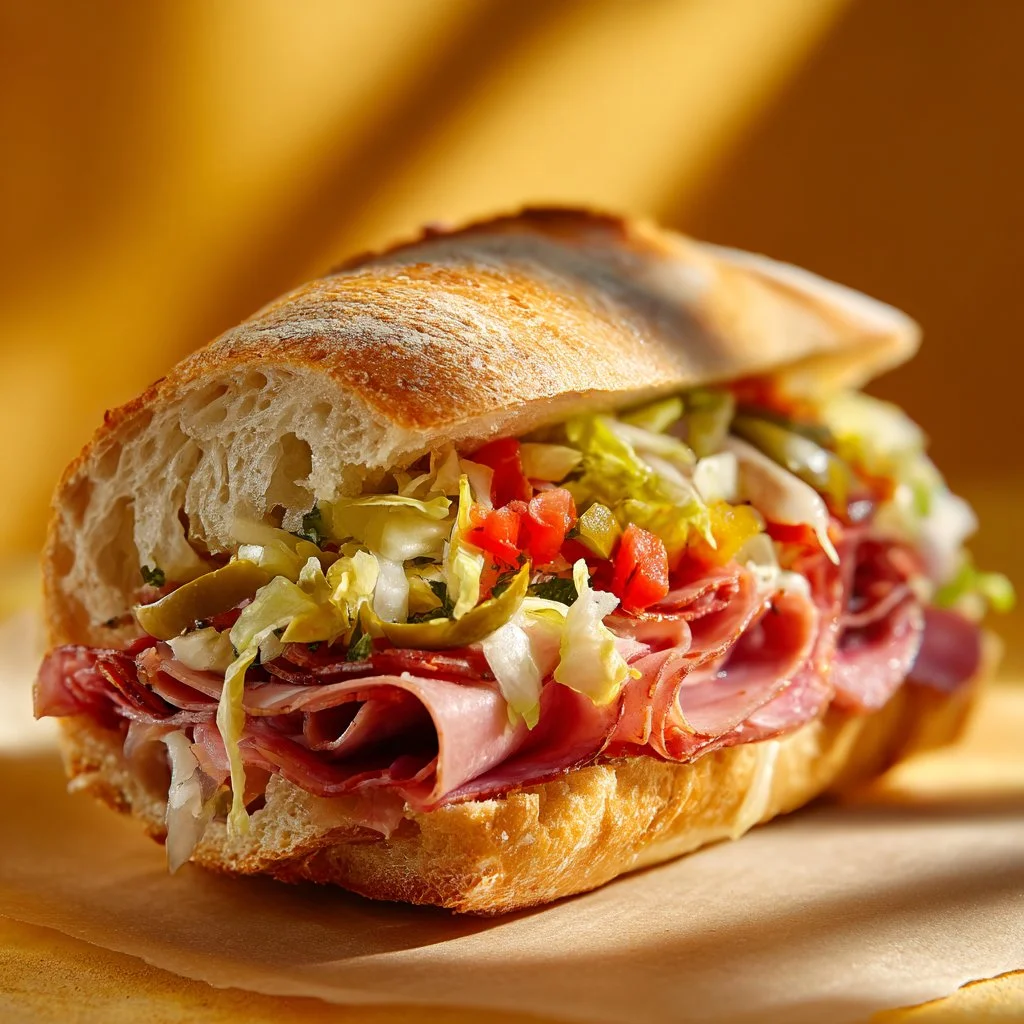 Delicious Italian Grinder Salad Sandwich with fresh vegetables and meats