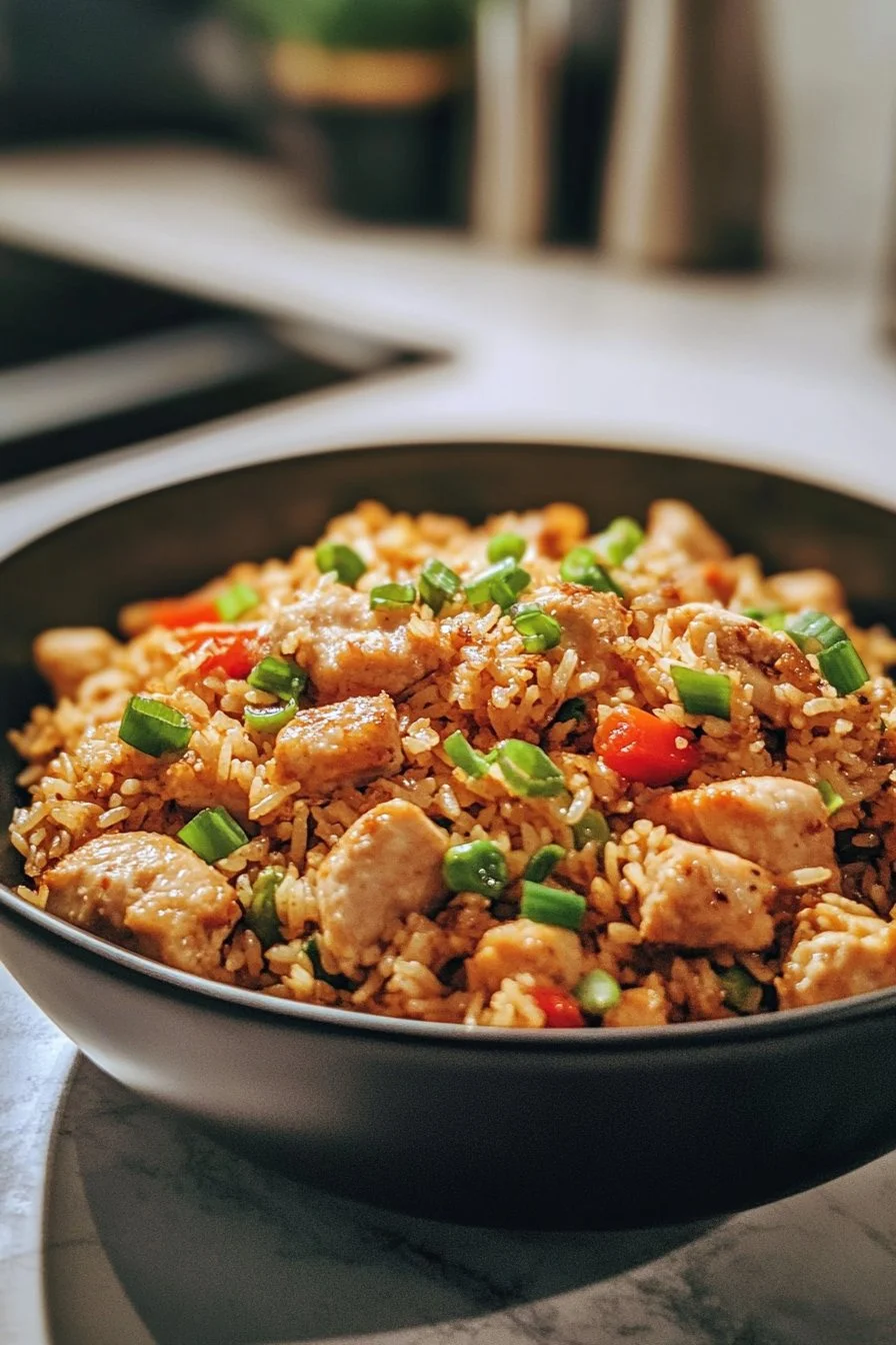 High Protein Crispy Garlic Chicken Fried Rice