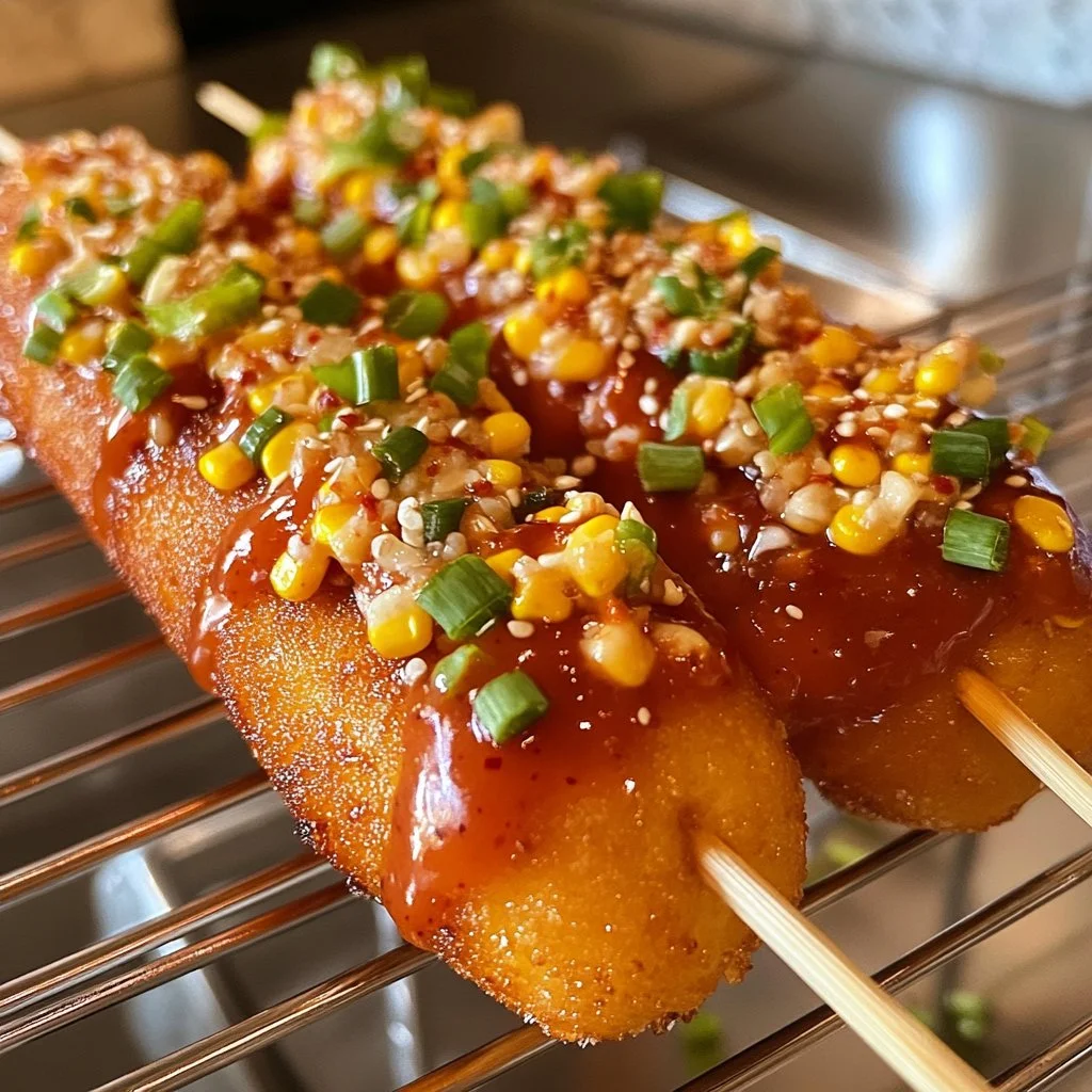 Homemade Korean corn dog with crispy batter and melted cheese