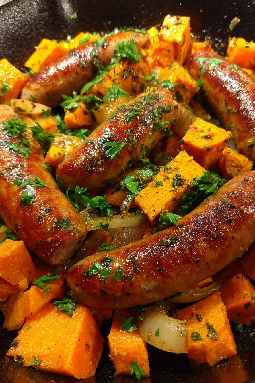 Honey Garlic Sausage with Sweet Potatoes