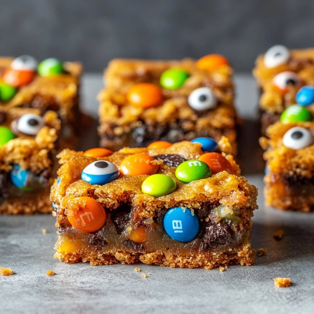 Delicious Monster Mash Cookie Bars decorated for Halloween