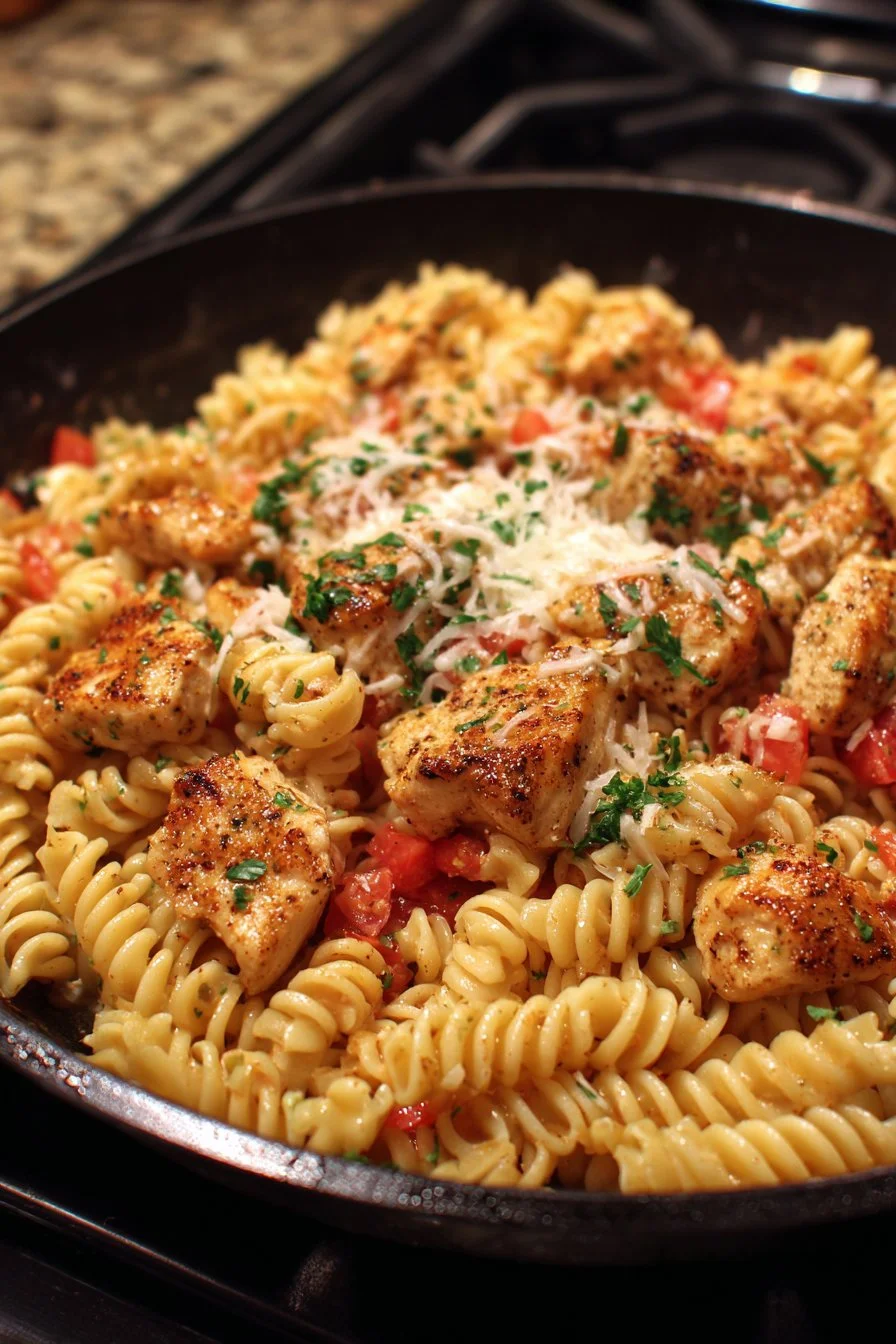 Cheesy Cajun Garlic Chicken Rotini Skillet Recipe