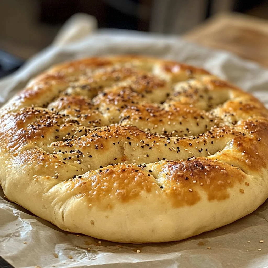 No-Oven Turkish Bread (Bazlama) served on a rustic table