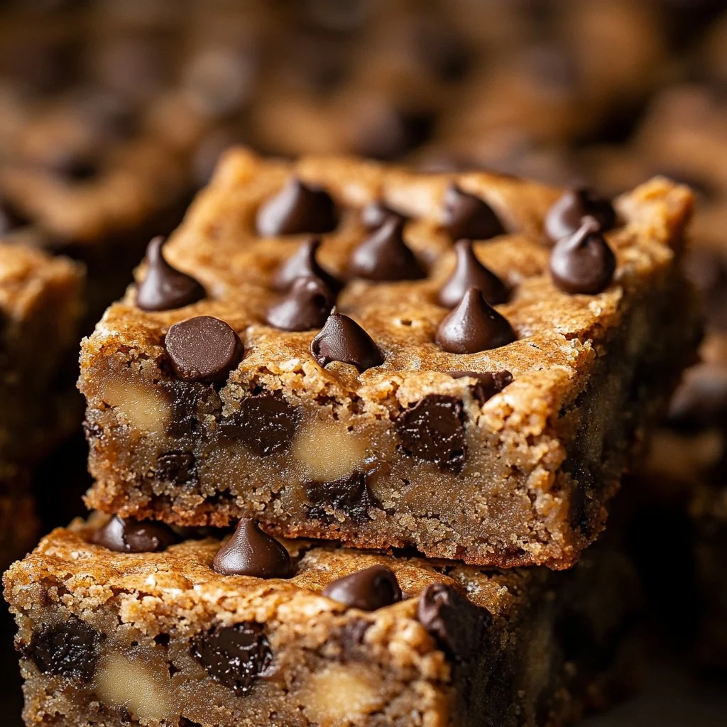 Nutty banana bread blondies topped with nuts and served on a plate