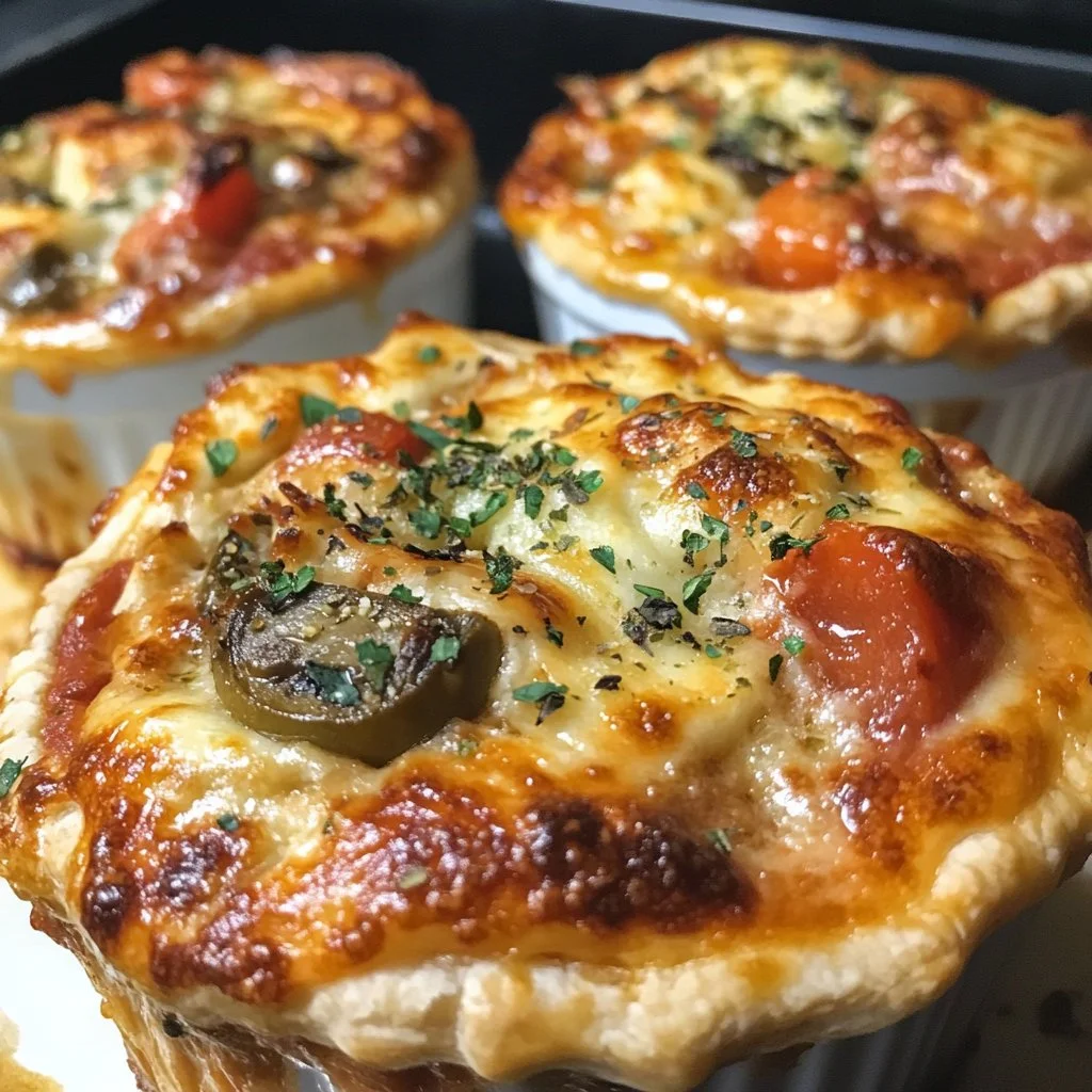 Delicious golden-brown Pizza Pot Pies filled with savory ingredients