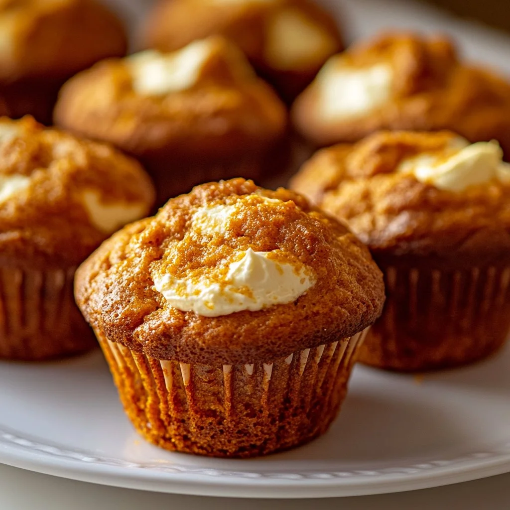 Freshly baked Pumpkin Cream Cheese Muffins ready to enjoy.