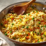 Delicious quick and easy fried rice in a colorful bowl