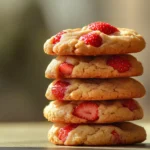 Soft strawberry shortcake cookies with fresh strawberries and whipped cream