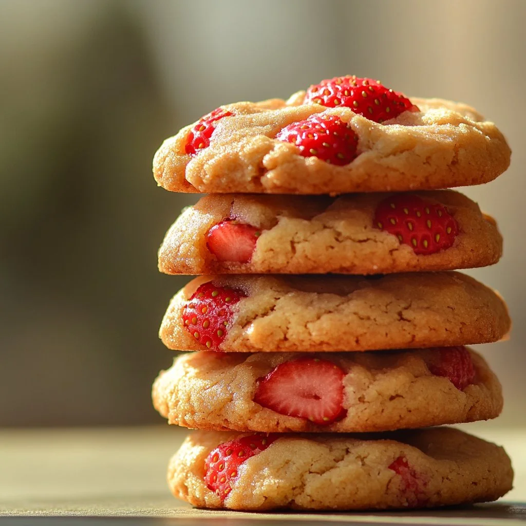 Soft strawberry shortcake cookies with fresh strawberries and whipped cream
