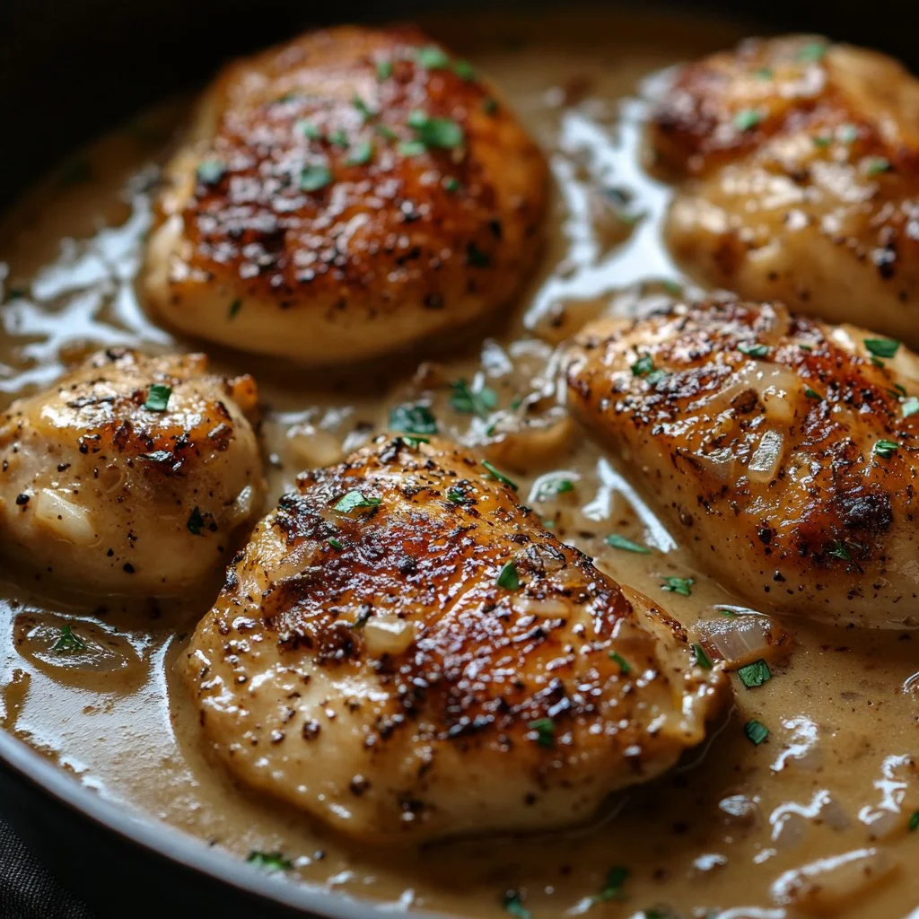 Sour Cream and Onion Chicken served with herbs and seasoning