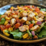 Colorful Southwest Chicken Salad with grilled chicken, vegetables, and dressing
