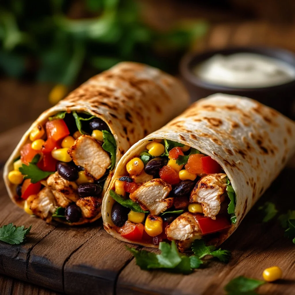 Southwest Chicken Wrap with colorful ingredients and fresh vegetables