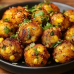 Spicy Mexican corn bites served on a plate with fresh ingredients.