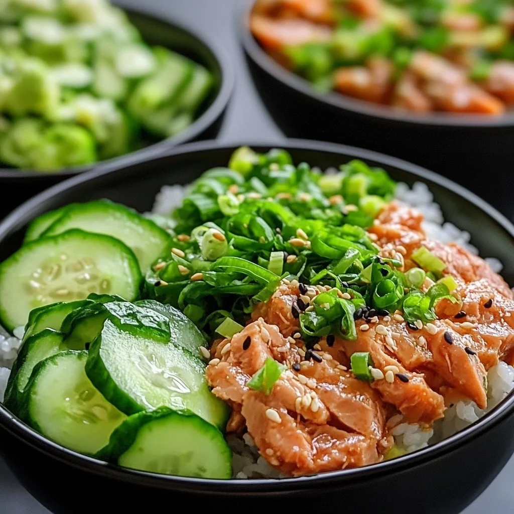 Delicious spicy tuna rice bowl topped with fresh ingredients and garnishes.
