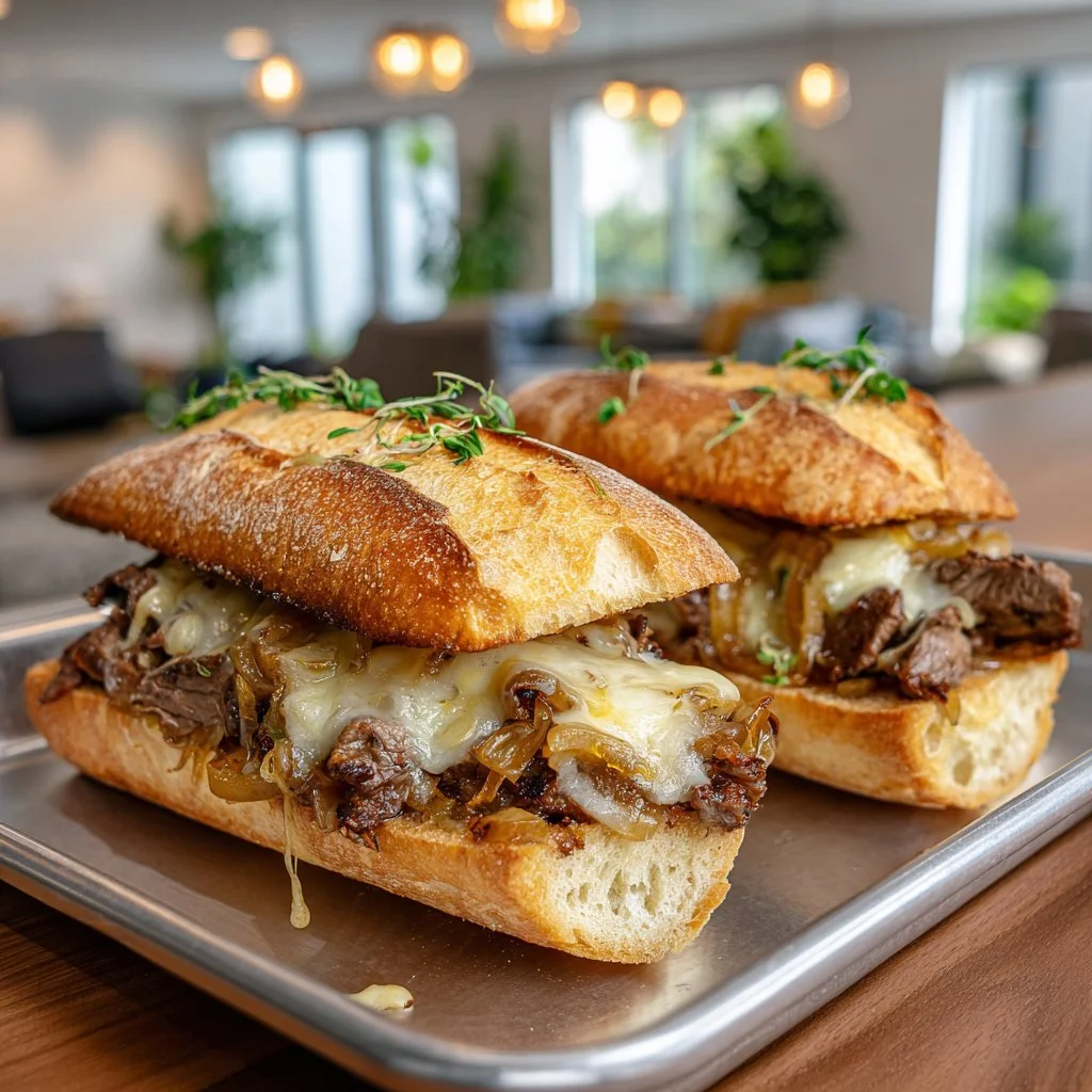 Juicy steak sandwiches served with fresh toppings on a toasted bun