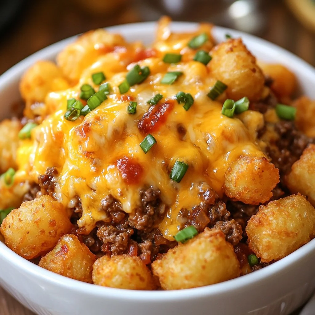 Delicious Tater Tot Casserole served hot from the oven.