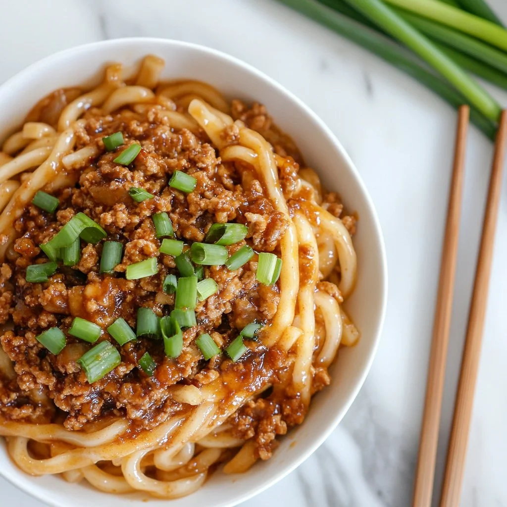 Bowl of 15-minute chilli tofu noodles with vegetables and herbs