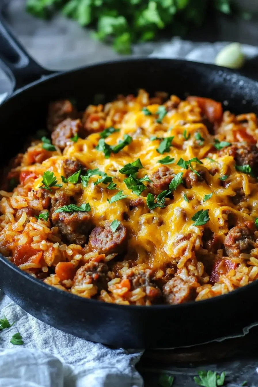 Easy Cheesy Sausage and Rice Skillet – Ready in 30 Minutes!