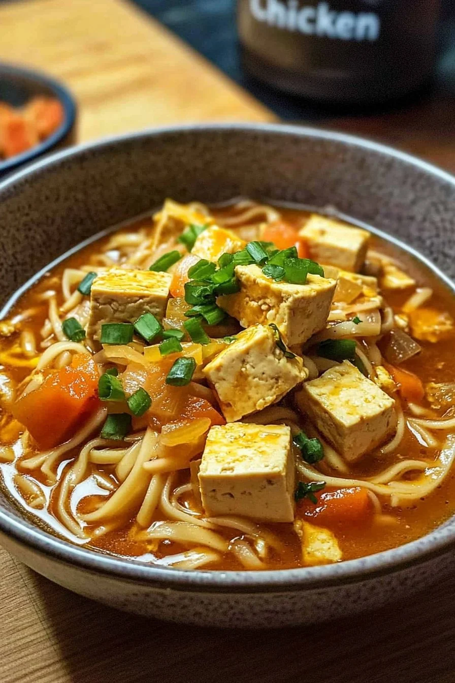 Vegan “Chicken” Noodle Soup with Tofu