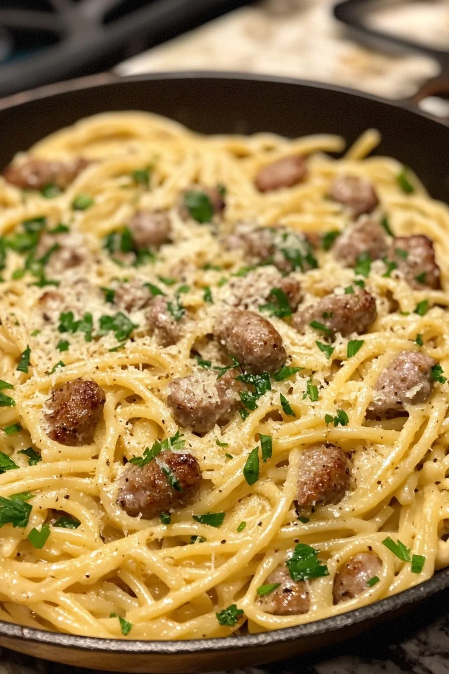 Garlic Butter Sausage and Creamy Parmesan Pasta