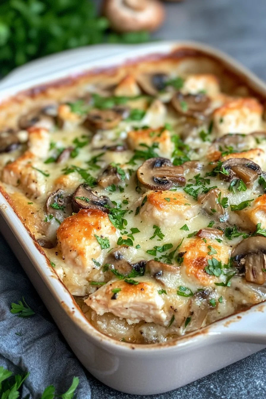 Keto Garlic Mushroom Chicken Casserole